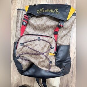 Coach Men's Tan and Black Backpack with Red Accents